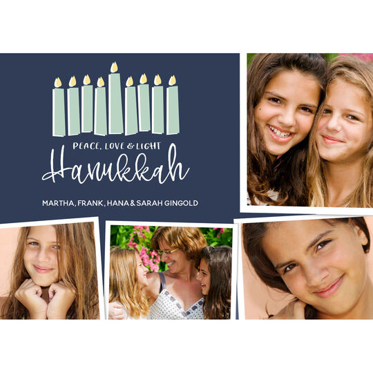 Peace Love & Light Hanukkah Flat Multi Photo Cards